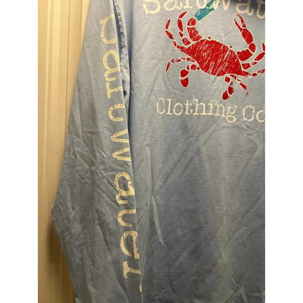 NWT Saltwater Clothing Co Men’s‎ Montauk Crab Pullover Hoodie Tee Size XL Blue